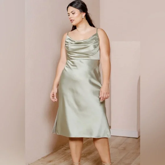 Revelry Skye Satin Dress in Silver Sage - Picture 3 of 6